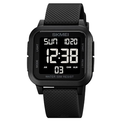 Ziyan Digitale Sportuhr für Herren, Armbanduhr Digital Uhr wasserdichte LED-Armbanduhr mit Stoppuhr, Countdown-Timer (Schwarz - Schwarz) von Ziyan