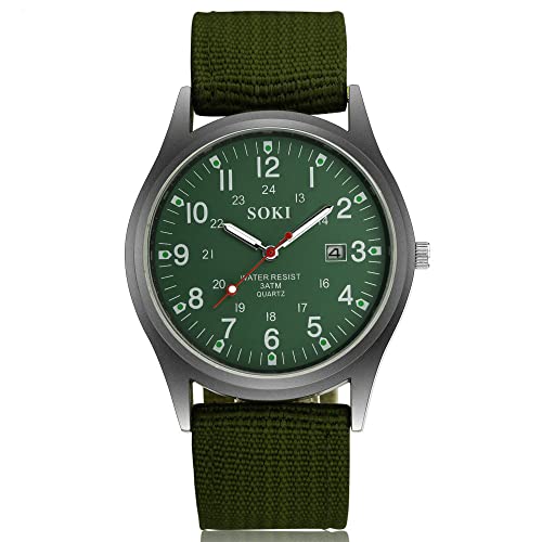 Ziyan Herren Uhr Military Army Leinwand Kalender Analog Quarz Sport Armbanduhr Quarzwerk mit Nylon Armband Luminous Datumanzeiger (Grün) von Ziyan