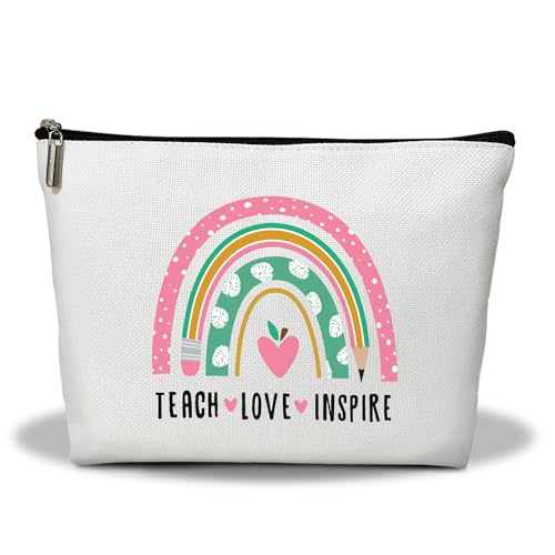 Make-up-Tasche, Lehrer-Regenbogen-Make-up-Organizer-Tasche, Teach Love Inspire, tragbare Kulturbeutel, Make-up-Tasche, Aufbewahrungs-Make-up-Tasche, Make-up-Tasche, Wertschätzung, Ruhestand, Geschenk von Ziyouza