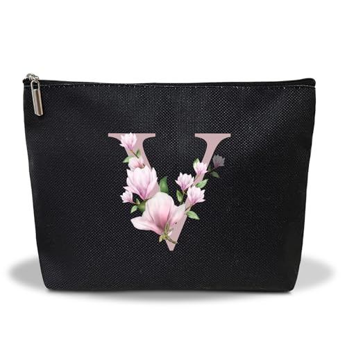 Ziyouza Schwarze Monogramm-Make-up-Tasche für Damen, Geschenk für Mutter, Schwester, Brautjungfer, Braut, personalisierte Initialen-Kosmetiktasche für Freunde, Besties, Lehrer, Kulturbeutel mit von Ziyouza