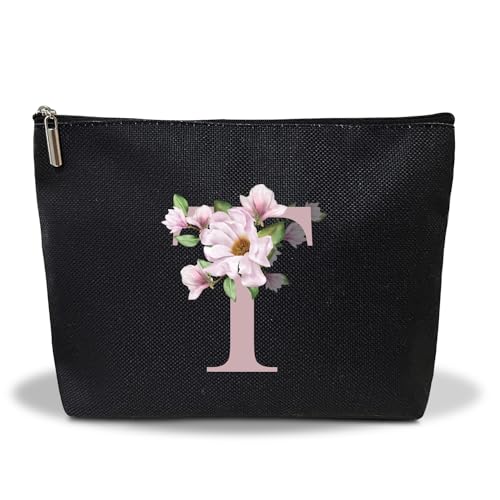 Ziyouza Schwarze Monogramm-Make-up-Tasche für Damen, Geschenk für Mutter, Schwester, Brautjungfer, Braut, personalisierte Initialen-Kosmetiktasche für Freunde, Besties, Lehrer, Kulturbeutel mit von Ziyouza