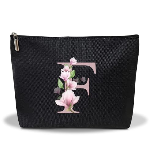 Ziyouza Schwarze Monogramm-Make-up-Tasche für Damen, Geschenk für Mutter, Schwester, Brautjungfer, Braut, personalisierte Initialen-Kosmetiktasche für Freunde, Besties, Lehrer, Kulturbeutel mit von Ziyouza