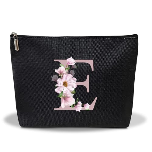 Ziyouza Schwarze Monogramm-Make-up-Tasche für Damen, Geschenk für Mutter, Schwester, Brautjungfer, Braut, personalisierte Initialen-Kosmetiktasche für Freunde, Besties, Lehrer, Kulturbeutel mit von Ziyouza