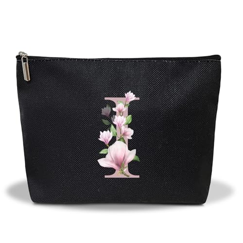 Ziyouza Schwarze Monogramm-Make-up-Tasche für Damen, Geschenk für Mutter, Schwester, Brautjungfer, Braut, personalisierte Initialen-Kosmetiktasche für Freunde, Besties, Lehrer, Kulturbeutel mit von Ziyouza