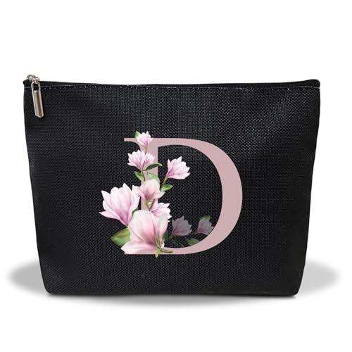 Ziyouza Schwarze Monogramm-Make-up-Tasche für Damen, Geschenk für Mutter, Schwester, Brautjungfer, Braut, personalisierte Initialen-Kosmetiktasche für Freunde, Besties, Lehrer, Kulturbeutel mit von Ziyouza