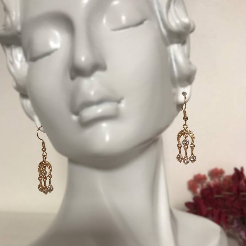 Art-Deco-stil Vergoldete Klare Cz Kristall Kleine Kronleuchter Ohrringe von ZiziKim