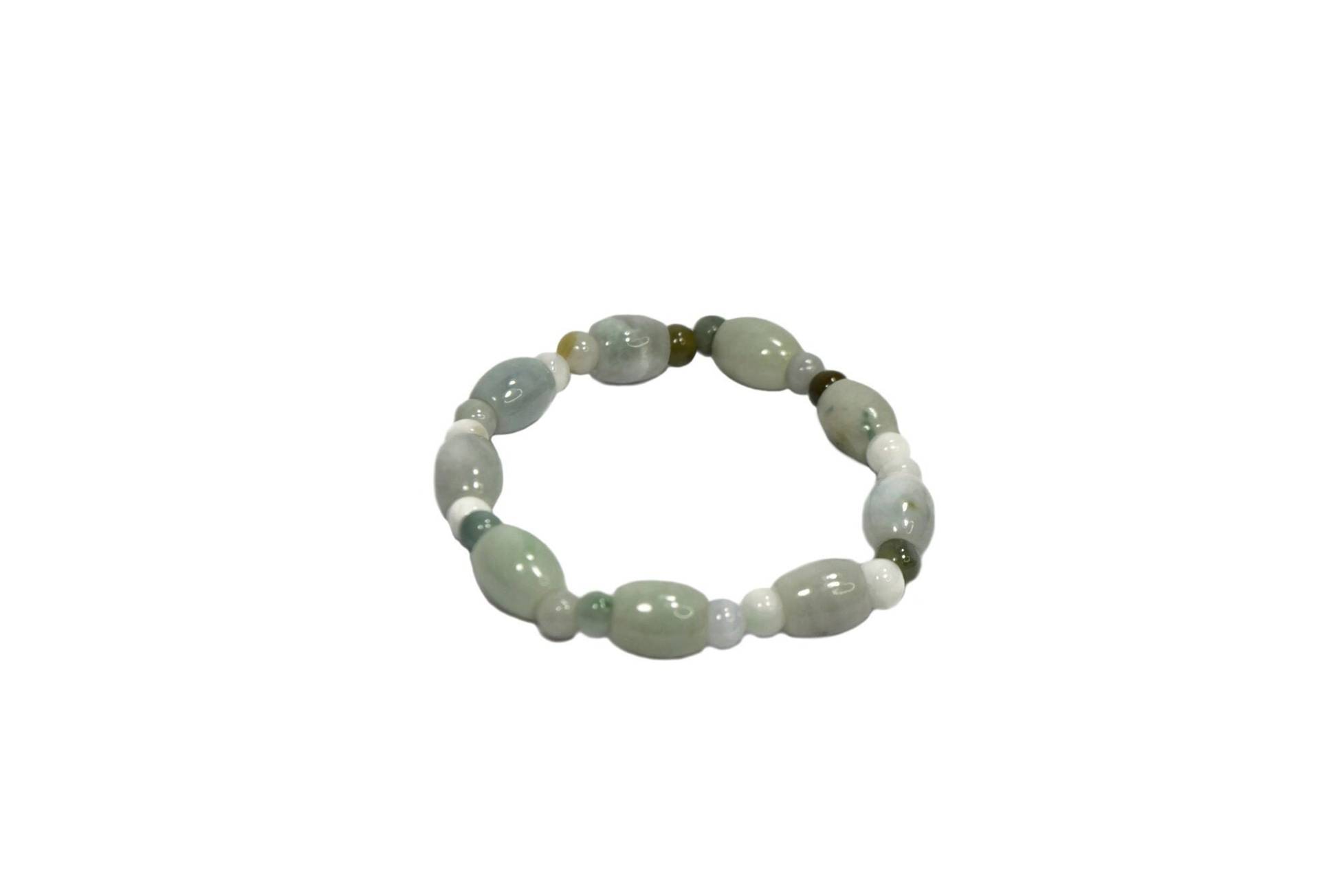 Handgemachte Eisige Weiße Olivgrüne Jade Jadeit Edelstein Perle Oval Rund Elastisch Dehnbar 20 cm Stapel Armband von ZiziKim