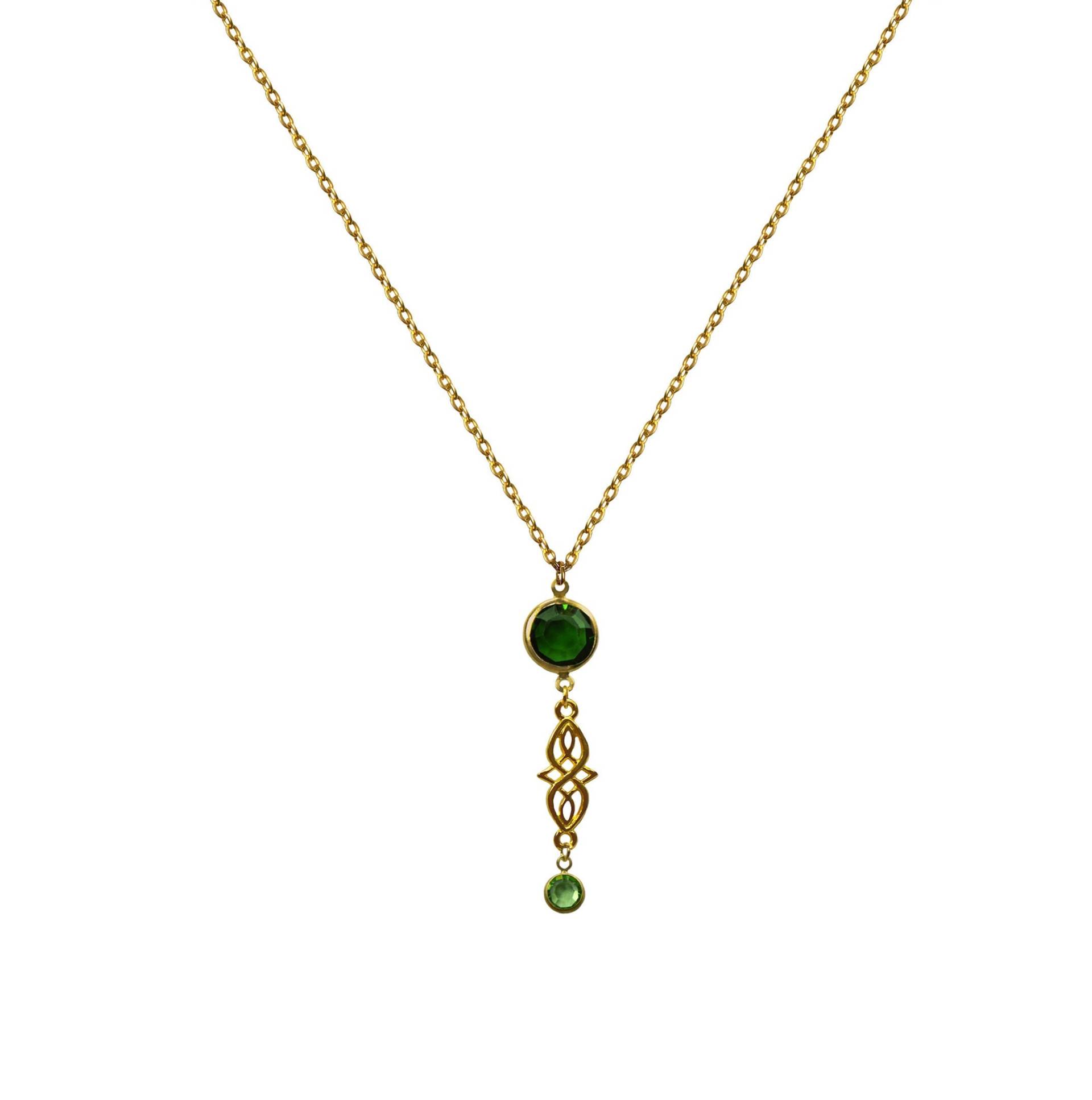 Handgemachte Vintage Umfunktionierte 1980Er Jahre Vergoldete Grüne Swarovski Kristall Runde Verzierte Durchbrochene Tropfen Anhänger Kette Halskette von ZiziKim