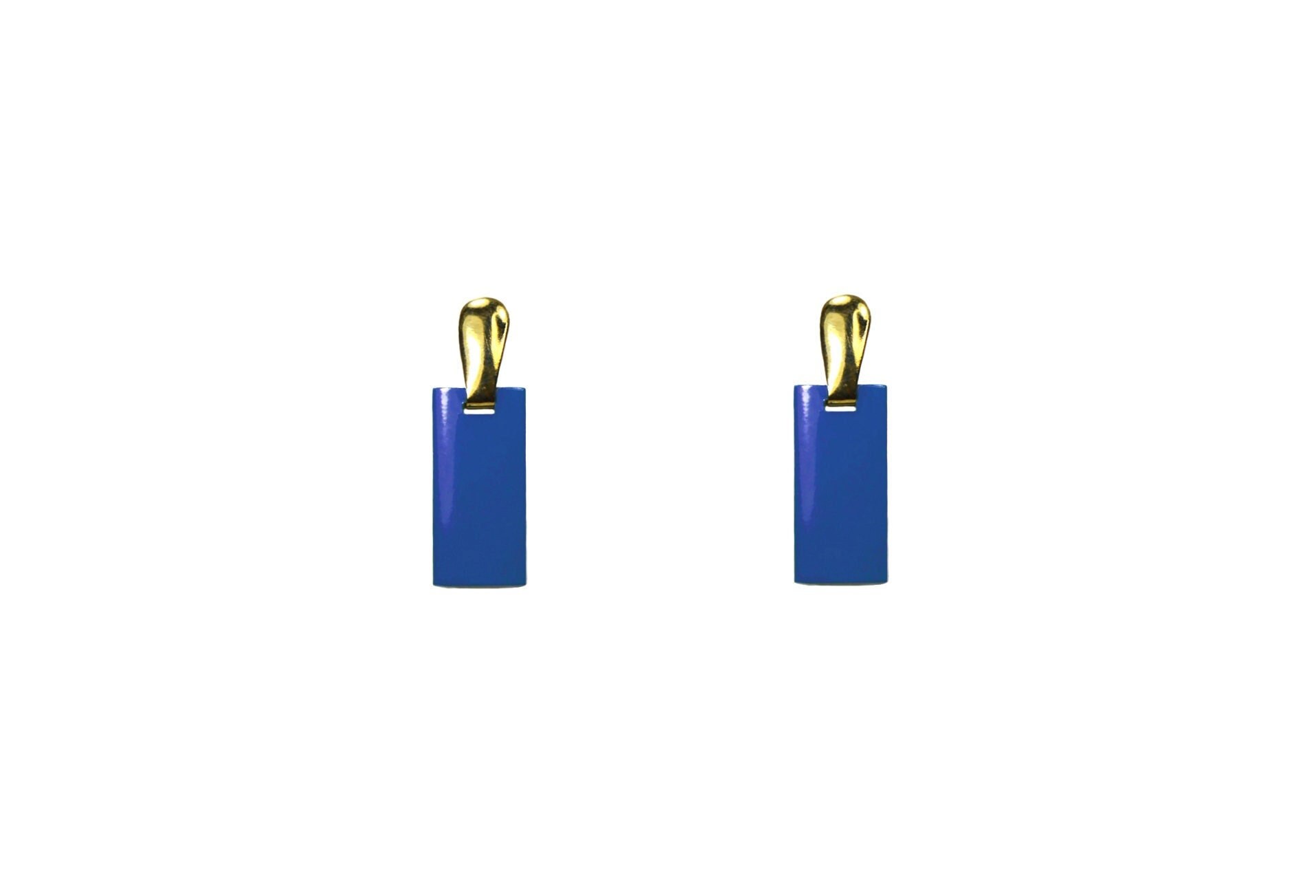 Vintage 1980Er Gold Blau Rechteck Baumeln Tropfen Leichte Flache Statement Ohrstecker von ZiziKim