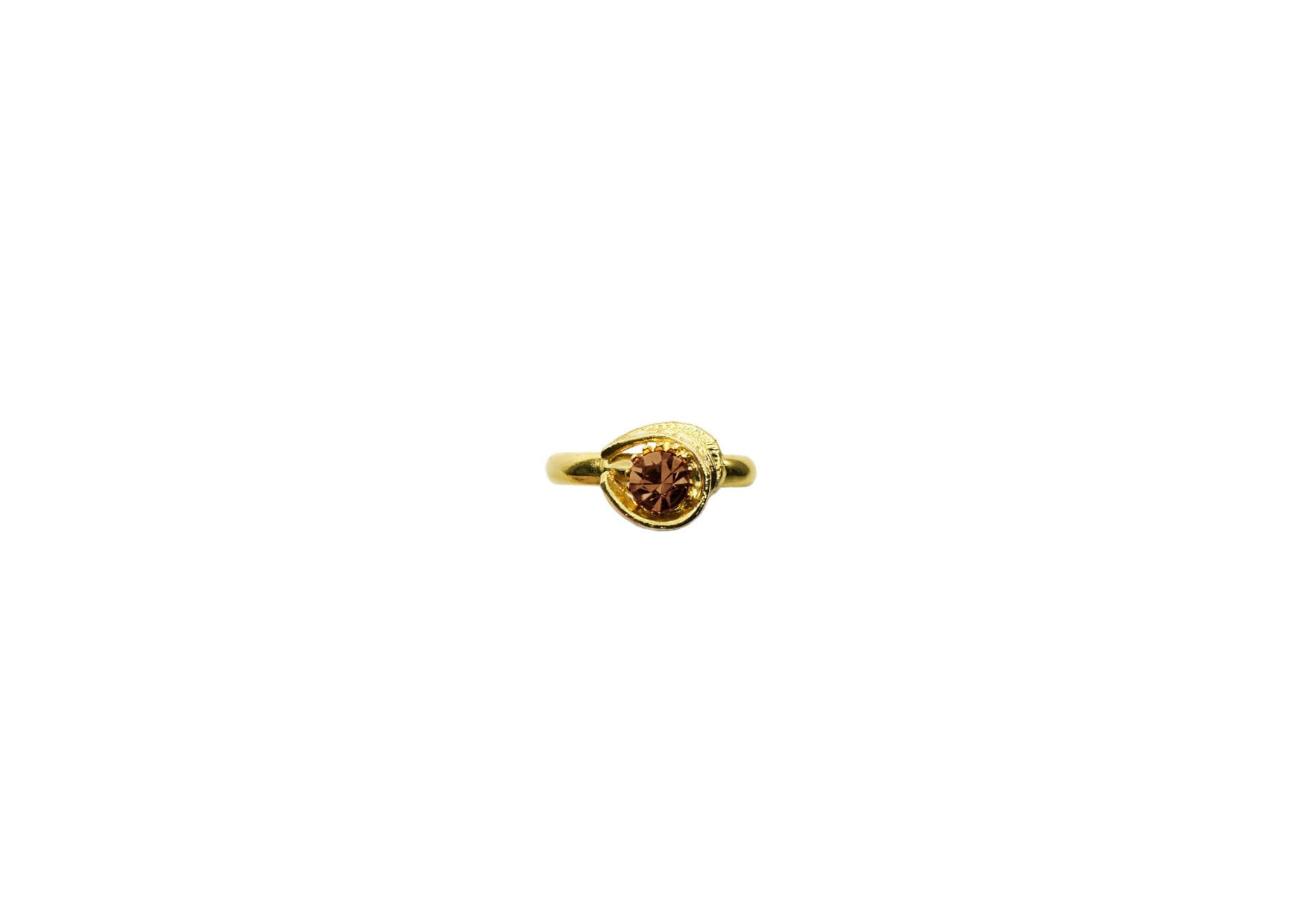 Vintage 1980Er Gold Braun Topas Kristall Strass Verziert Floral Blatt Fassung Verstellbar Ring von ZiziKim