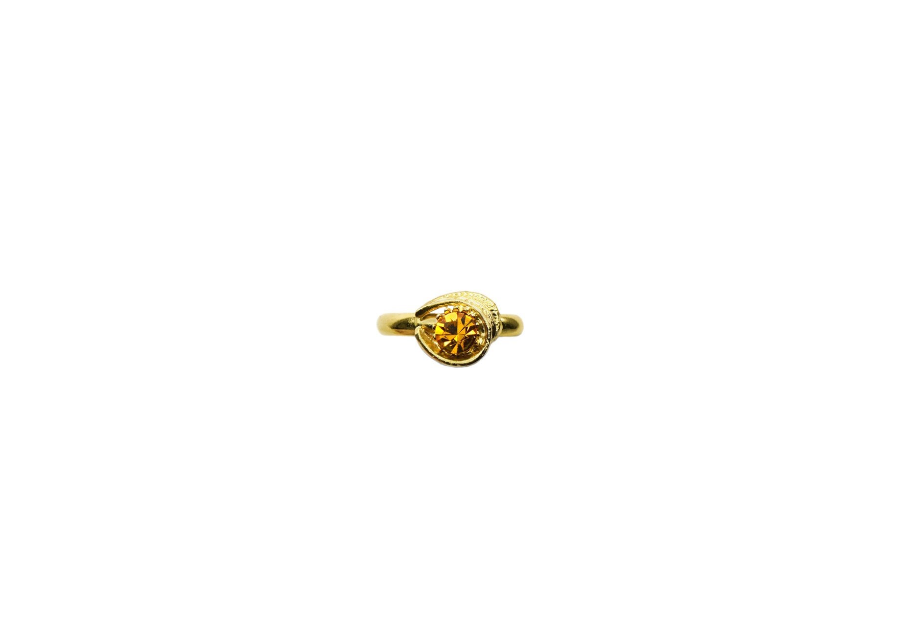 Vintage 1980Er Gold Gelb Citrin Kristall Strass Verziert Floral Blatt Einstellung Verstellbarer Ring von ZiziKim