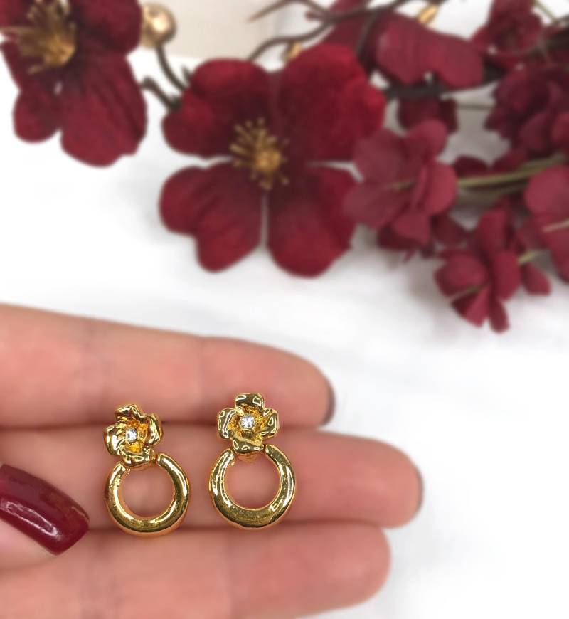 Vintage 1990 Vergoldete Klare Kristallblumen-Blumen-Kleine Ohrringe von ZiziKim