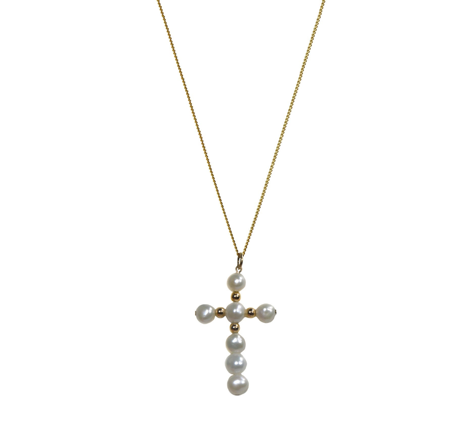 Vintage 1990Er Jahre Gold Weiß Süßwasser Perle Kruzifix Kreuz Mittlere Anhänger Kette Halskette von ZiziKim