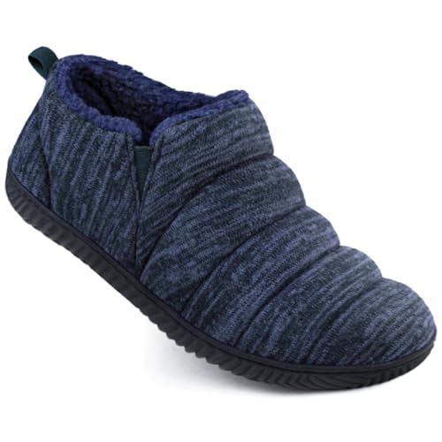 Zizor Herren Gemütliche Memory Foam Hausschuhe mit Plüsch Fleece gefüttert, gestrickt rutschfeste Gummisohle mit einseitiger elastischer Bandage, Navy, 45 EU von Zizor