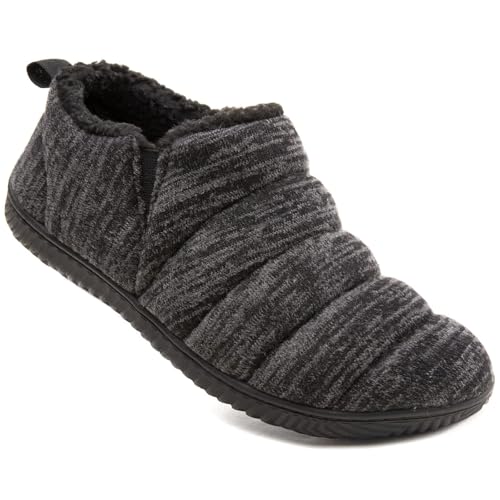 Zizor Herren Gemütliche Memory Foam Hausschuhe mit Plüsch Fleece gefüttert, gestrickt rutschfeste Gummisohle mit einseitiger elastischer Bandage, Schwarz, 44 EU von Zizor