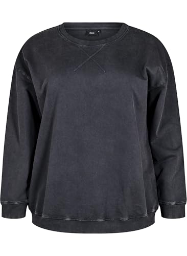 Zizzi Active by Damen Große Größen Sweatshirt Baumwolle Wascheffekt Größe 42–60 Gr L Grey Washed von Zizzi