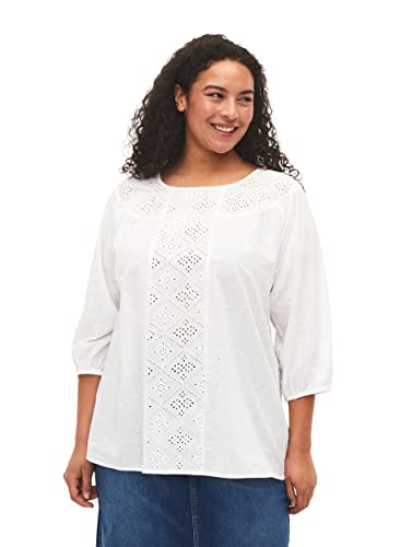 Zizzi Damen Gro0e Größen Bluse Baumwolle 3/4-Ärmel Gr 46-48 Bright White von Zizzi