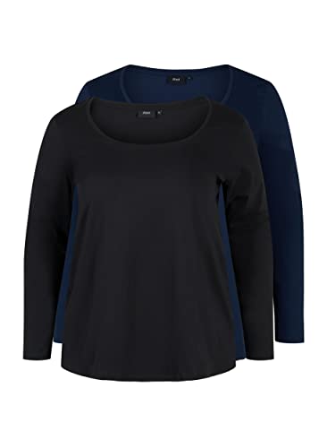 Zizzi Damen Große Größen 2er-Pack Bluse Baumwolle Lange Ärmel Gr. Gr S (42/44) Black/Navy B von Zizzi