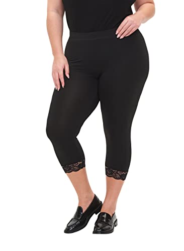 Zizzi Damen Große Größen 3/4 Leggings Spitze 2er-Pack Gr 46-48 Black/Black von Zizzi