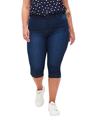 Zizzi Damen Große Größen Amy 3/4 Jeans Slim Fit Hohe Taille Gr 54 Blue Denim von Zizzi
