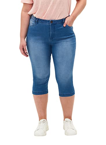Zizzi Damen Große Größen Amy 3/4 Jeans Slim Fit Hohe Taille Gr Gr 42 Light Blue Denim von Zizzi
