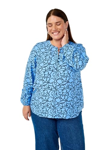 Zizzi Damen Große Größen Bluse Druckknöpfe Lange Ärmel Größe Gr M Silver Lake Blue AOP von Zizzi
