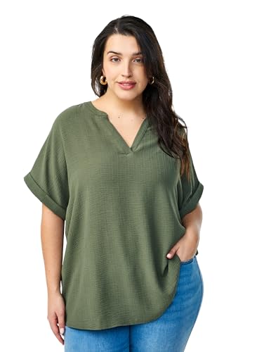 Zizzi Damen Große Größen Bluse Kurzarm V-Ausschnitt Größe Gr L Thyme von Zizzi