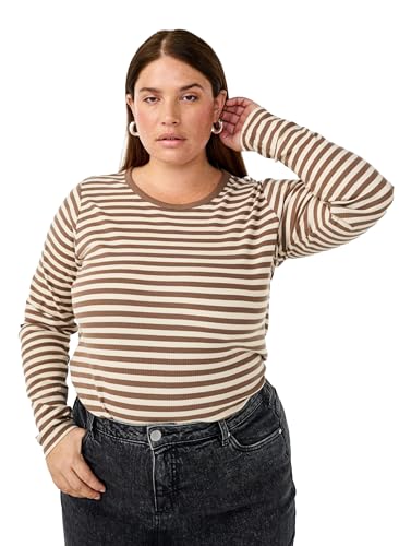 Zizzi Damen Große Größen Bluse Langarm Streifen Größe Gr M Birch/Fossil von Zizzi