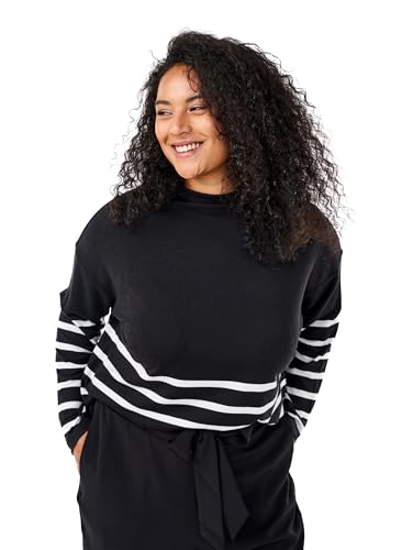 Zizzi Damen Große Größen Bluse Lange Ärmel Rundhalsausschnitt Größe Gr M Black W. Stripe von Zizzi