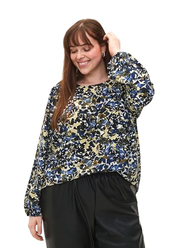 Zizzi Damen Große Größen Bluse Lange Puffärmel Rundhalsausschnitt 50-52 Blue Green AOP von Zizzi