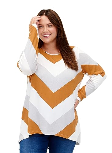 Zizzi Damen Große Größen Bluse Muster Lange Ärmel Größe 42–60 46-48 Beige Zig Zag von Zizzi