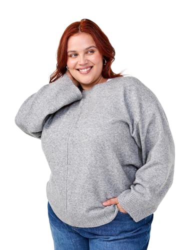 Zizzi Damen Große Größen Gestrickt Bluse Gerippter Rundhals Größe Gr M Light Grey Melange von Zizzi