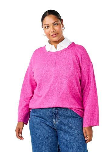 Zizzi Damen Große Größen Gestrickt Bluse Gerippter Rundhals Größe Gr S Fuchsia Red Mel. von Zizzi