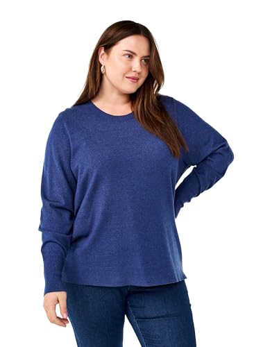 Zizzi Damen Große Größen Gestrickt Pullover gerippt Rundhals Größe 42–60 Gr S Estate Blue Mel. von Zizzi