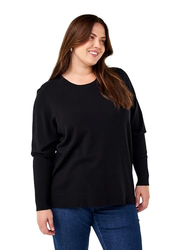 Zizzi Damen Große Größen Gestrickt Pullover gerippt Rundhals Größe 42–60 Gr XL Black von Zizzi