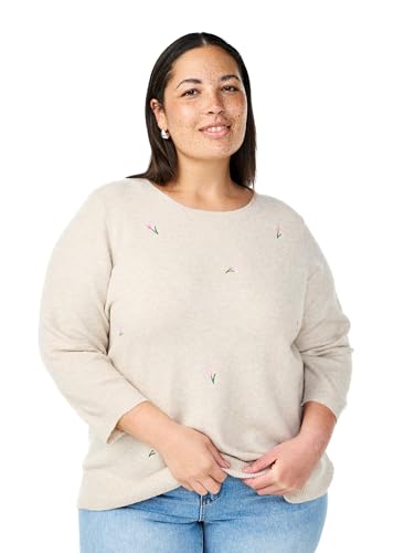 Zizzi Damen Große Größen Gestrickte Bluse Blumen 3/4-Ärmel Größe 42–60 Gr XL Pumice Stone Mel. von Zizzi