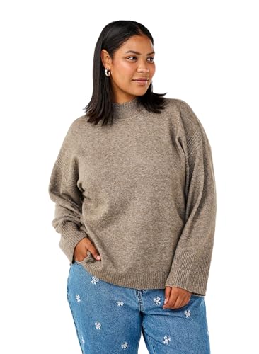 Zizzi Damen Große Größen Gestrickte Bluse Gerippt Hoher Kragen Größe Gr XL Walnut Mel. von Zizzi