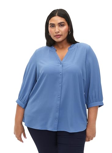 Zizzi Damen Große Größen Hemd Bluse 3/4 Ärmel Rüsche Größe 42-44 Moonlight Blue von Zizzi