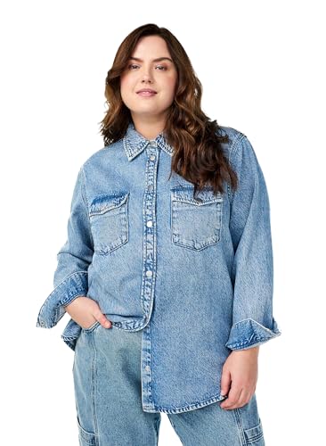 Zizzi Damen Große Größen Hemd Kragen Lange Ärmel Größe Gr S Light Blue Denim von Zizzi