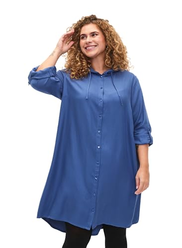 Zizzi Damen Große Größen Hemdkleid Viskose Kapuze Größe Gr M (46/48) Moonlight Blue von Zizzi