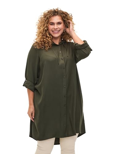 Zizzi Damen Große Größen Hemdkleid Viskose Kapuze Größe Gr S (42/44) Thyme von Zizzi