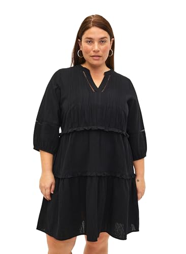 Zizzi Damen Große Größen Kleid 3/4 Ärmel V-Ausschnitt Baumwolle Größe Gr M Black von Zizzi