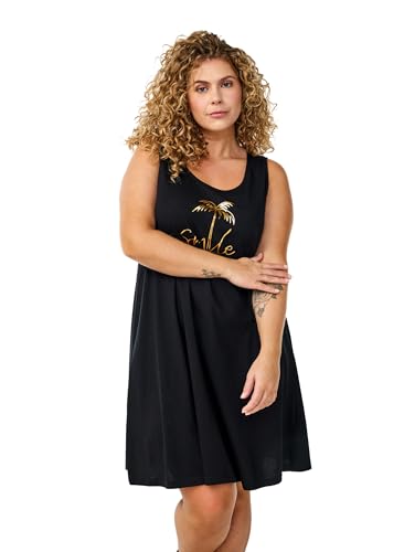 Zizzi Damen Große Größen Kleid Baumwolle Rundhals A-Linie Größe Gr M Black W. Smile von Zizzi