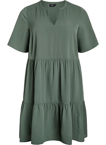 Zizzi Damen Große Größen Kleid Kurzarm V-Ausschnitt Locker Größe Gr M Thyme von Zizzi