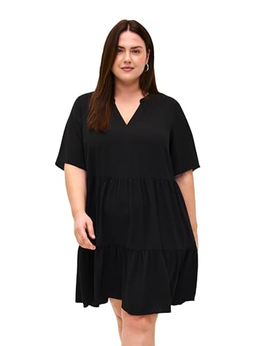 Zizzi Damen Große Größen Kleid Kurzarm V-Ausschnitt Locker Größe Gr S Black von Zizzi