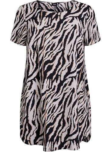 Zizzi Damen Große Größen Kleid Kurze Ärmel Rundhalsausschnitt Gr Gr S Black White Zebra von Zizzi