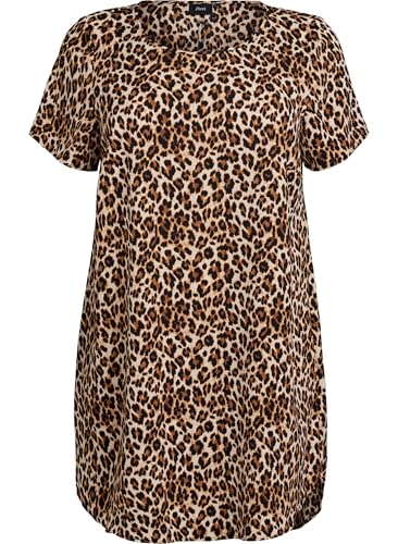 Zizzi Damen Große Größen Kleid Kurze Ärmel Rundhalsausschnitt Gr Gr XL Leopard AOP von Zizzi