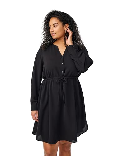 Zizzi Damen Große Größen Kleid Lange Ärmel Bindegürtel Größe Gr S Black von Zizzi