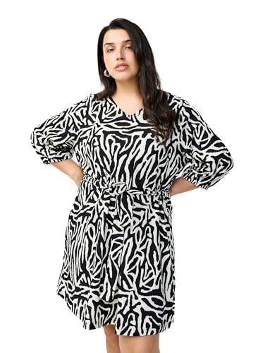 Zizzi Damen Große Größen Kurzes Kleid 3/4-Ärmel V-Ausschnitt Größe Gr L Black w. White Zebra von Zizzi
