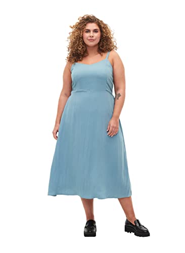 Zizzi Damen Große Größen Midikleid Viskose Einfarbig Gr 42-44 Smoke Blue von Zizzi